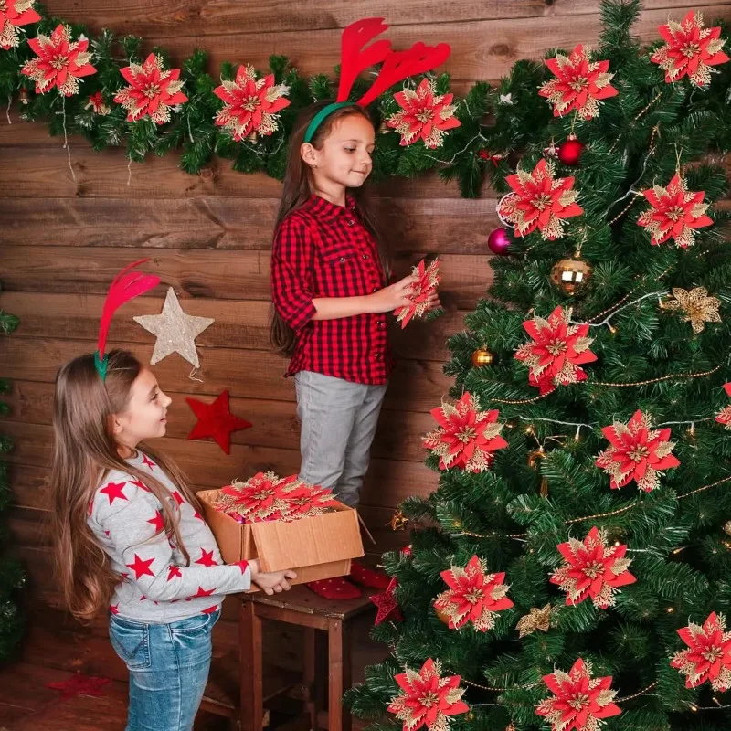 14cm Artificial Christmas Tree Flower Glitter Decoration Xmas Tree Ornaments Merry Christmas Decor for Happy New Year Navidad