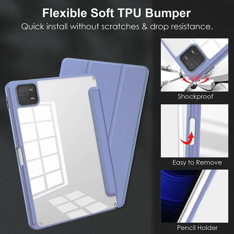 Transparent Hard Back Case with Awake / Sleep Cover for Xiaomi Redmi Pad SE 11 Inch tablet case