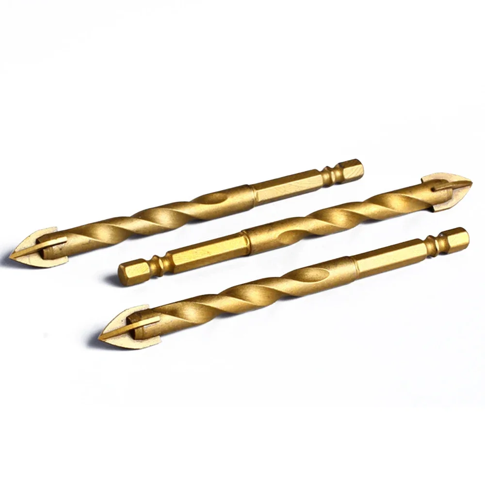 

6/8/12mm Titanium Tungsten Coated Glass Drill Bit Hex Shank Tile Glass Mirror Cross Spear Head Drilling Bit