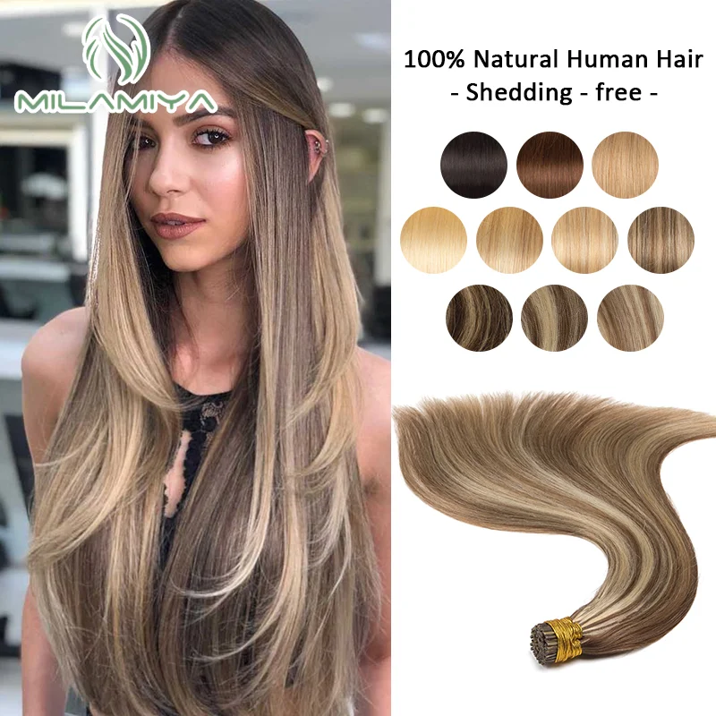 I Tip Hair Extensions Human Hair 1.2cm Keratin Natural Extension Nail Bond Capsule NonRemy 50strand 12-26inch