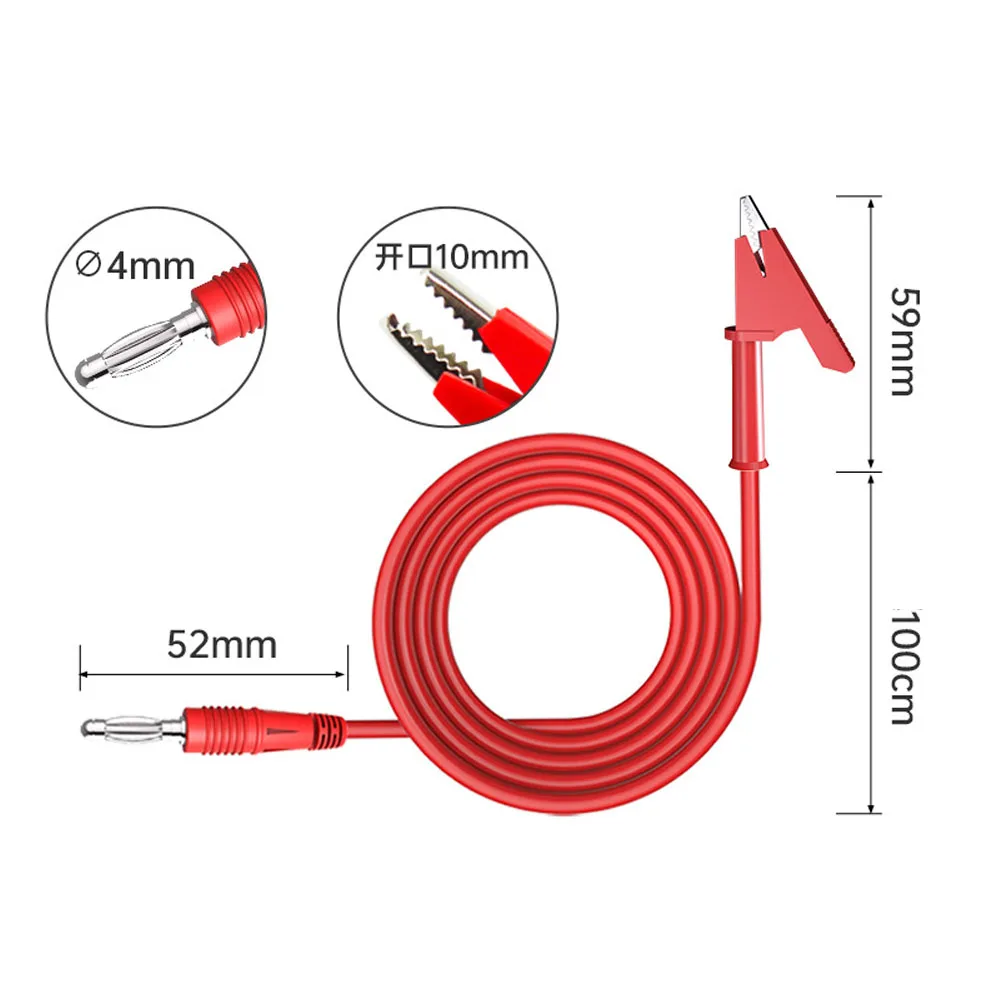 2 PCS 4MM Pure Copper Banana Plug To Alligator Clip Test Cable Red+Black 1000V/15A Silicone Wire Regulated Power Supply Cable