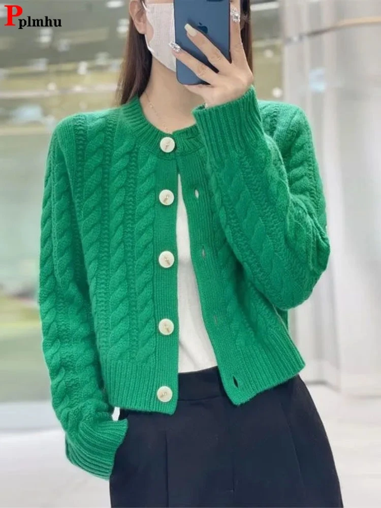한국 가을 니트 가디건, 짧은 실크 니트 코트, 단색 긴 소매 니트 재킷, 부드러운 O-넥, 여성 Malhas Abrigos 