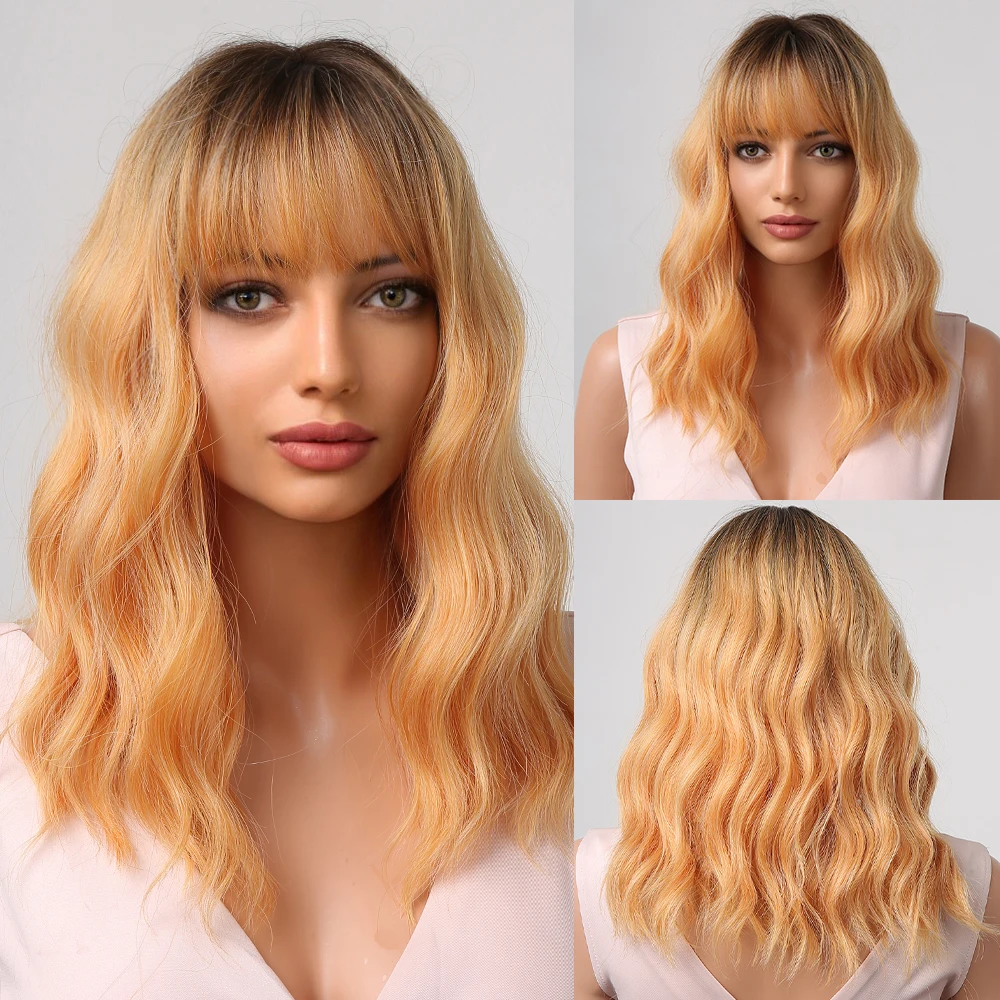 thumbnail image 1 of Pelucas sintéticas CharmSource BOBO de color rosa, peluca de cabello corto con ondas naturales para mujer, para fiestas, uso diario, de alta densidad, resistente al calor, 1 of 5