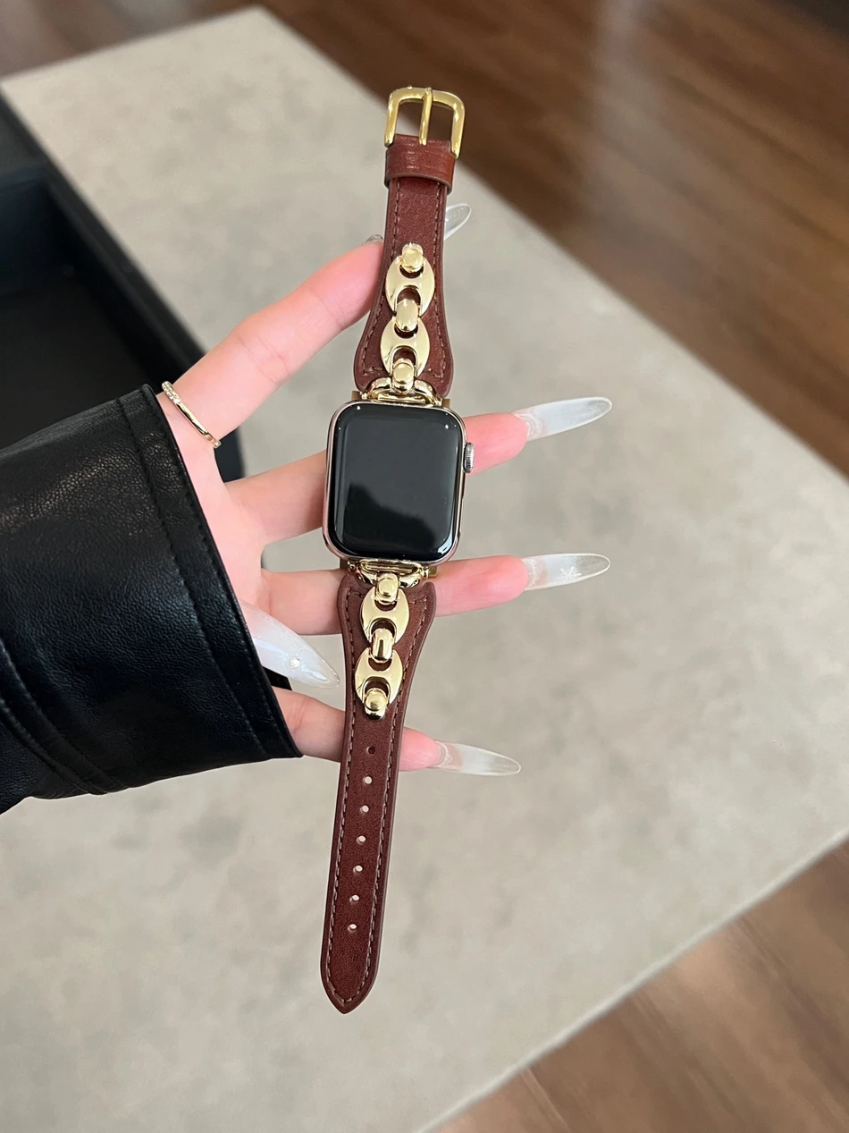 Armband für Apple Watch Band S11/10/9/8/7/SE/6/5/Ultra 3 2 IWatch 49/46/45/44/42/41/40/38 mm Luxus D Metall Leder Damen Armband – Detail 21