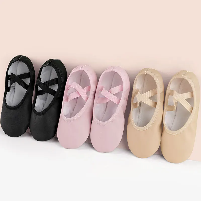 Chaussures de Ballet en PU pour petites filles, chaussures de danse pour enfants, ballerines en cuir, chaussures de gymnastique à semelle souple, pantoufles de danse