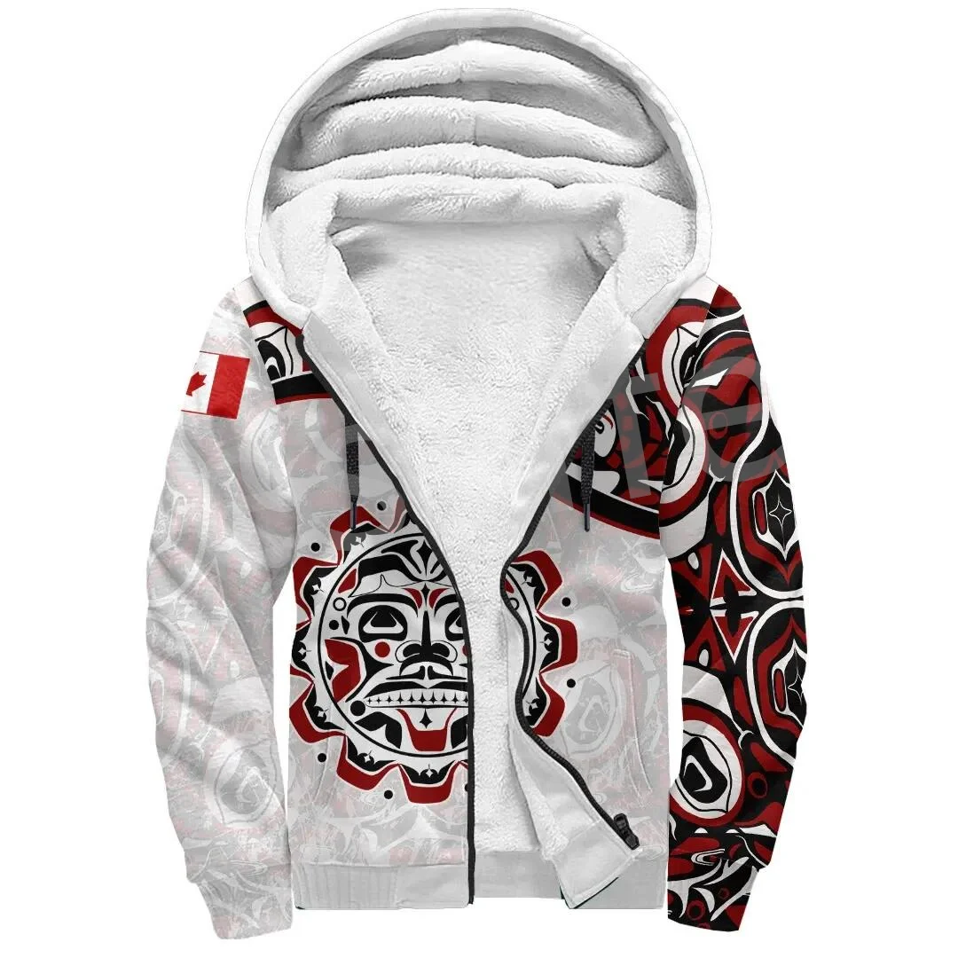 Tessffel Canada Maple Leaf Country Flag Camo Tattoo Colorful 3Dprint Men/Women Winter Overcoat Fleece Zip Hoodies Jacket A1