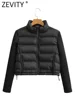 ZEVITY Women Fashion Stand Collar Long Sleeve Patchwork Quilted Cotton Jacket Coat Femme Outerwear Chic Zipper Short Tops CT5817 1