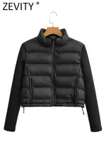 ZEVITY Women Fashion Stand Collar Long Sleeve Patchwork Quilted Cotton Jacket Coat Femme Outerwear Chic Zipper Short Tops CT5817 1