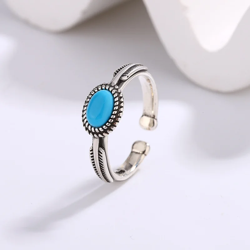 Sterling Silver Turquoise Ellipse Adjustable Ring - Elegant Luxury Jewelry