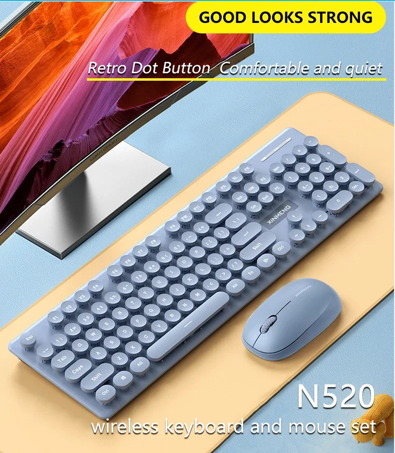 Uthai-conjunto de Teclado e Mouse Sensível Mecânico Punk sem Fio Office Business Meninos e Meninas Personalizado N520 2.4g