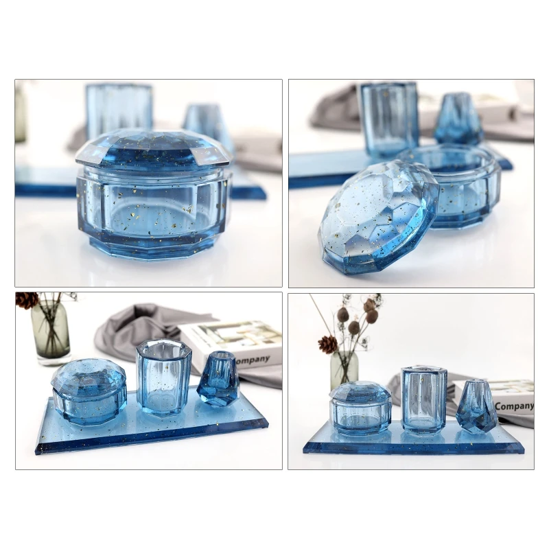 Y4QE 4Pcs Resin Molds for Bathroom Accessories Set Silicone Molds for Resin Casting Toothbrush Holder Cup Diffuser Bottle