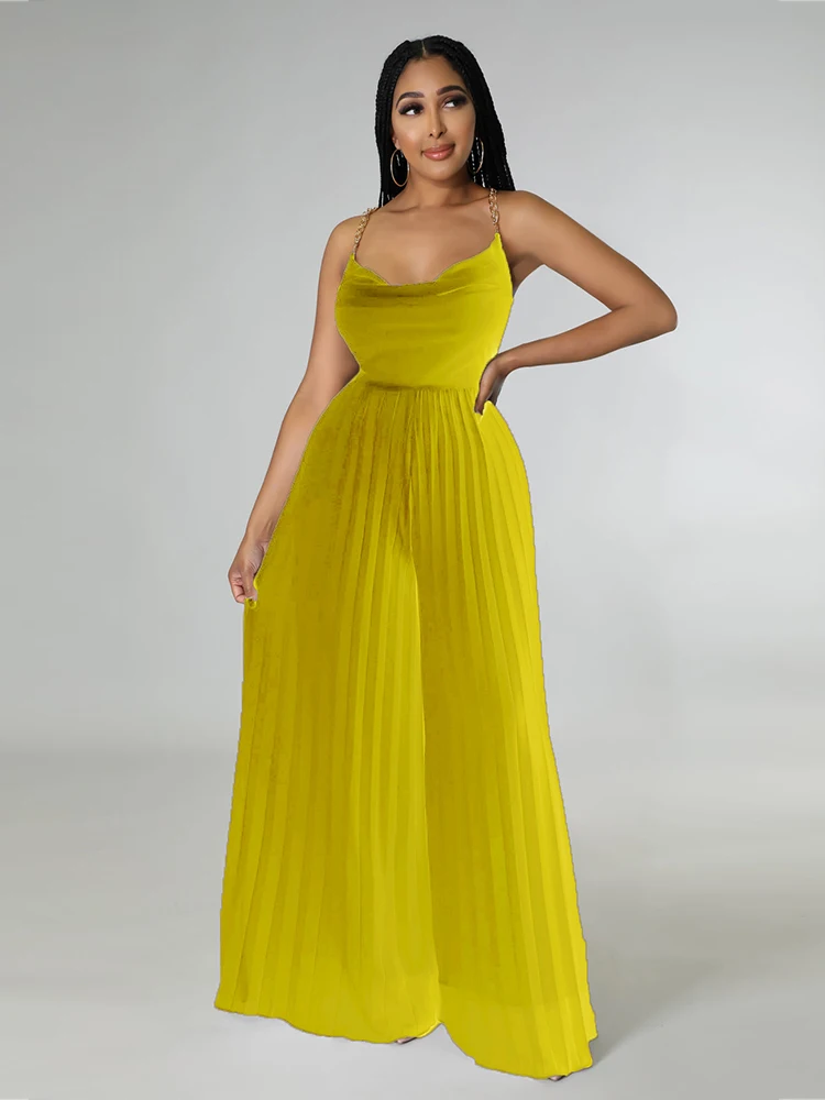 Women Elegant Long Jumpsuits Summer One Piece Open Back Halter Jumpsuit Wide Leg Pant Chiffon Jumpsuit Wholesale Dropshipping
