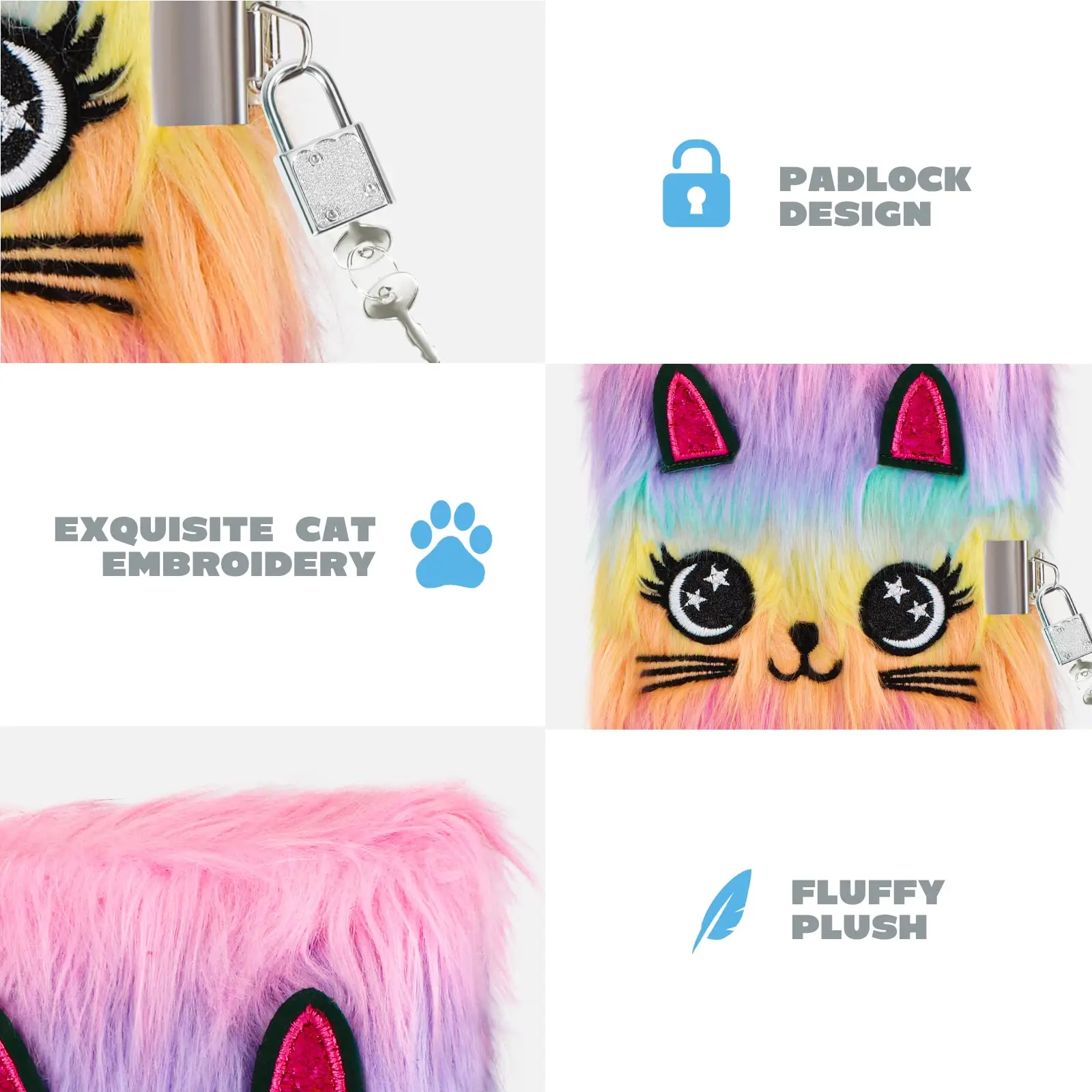 Cute Cat Diary with Lock and Keys for Girls Plush Secret Journal for Kids with 160 Lined Pages Hardcover Fluffy Locking Notebook 5
