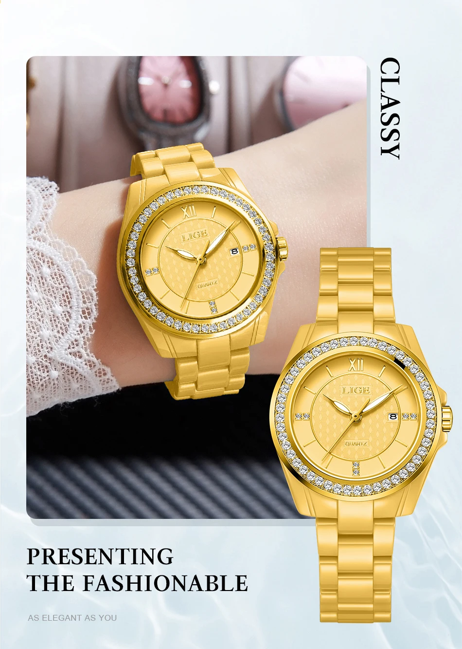 LIGE New Pink Watch Women Watches Top Brand Luxury Ceramic Watch Women Fashion Sport Waterproof Quartz Watch Female Montre Femme