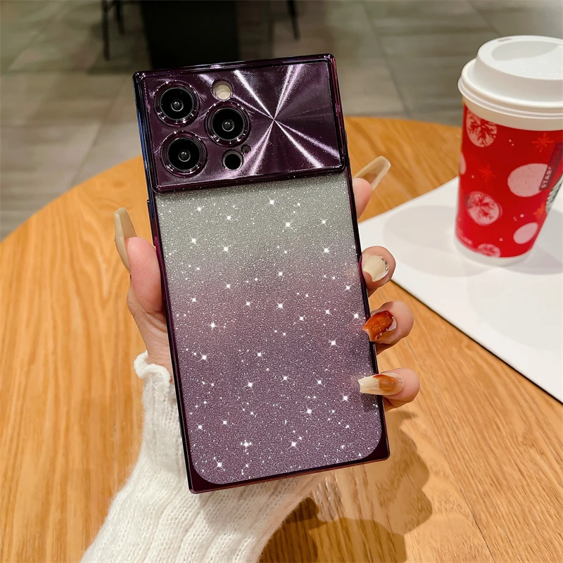 Coque de téléphone à paillettes électroplaquées, étui pour iPhone 13 14 15 Po Max Plus, Fashion Squae, doux, antichoc_voghion.com