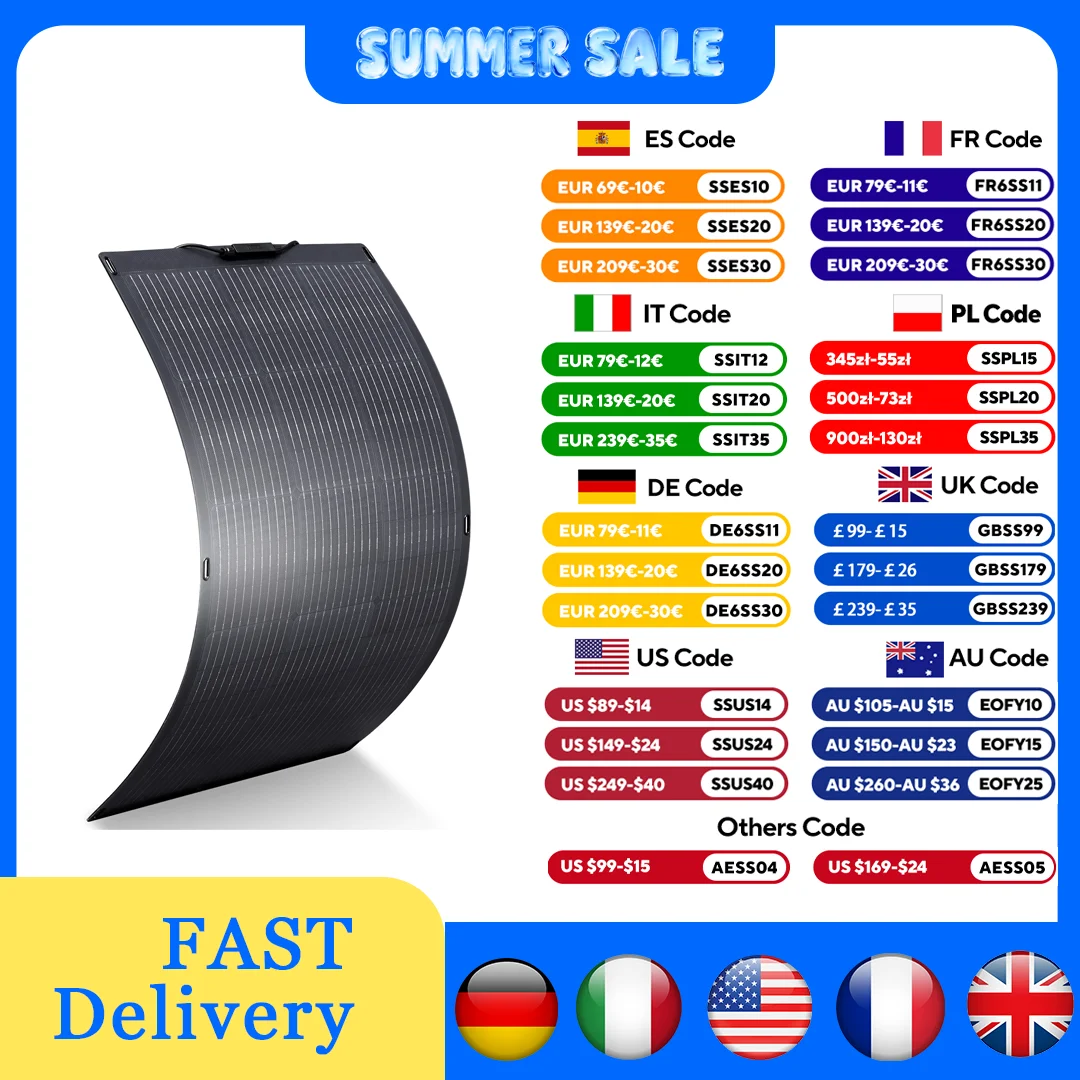 ALLPOWERS 100W / 200W Flexible Solarpanel Portable Mobile Solar Charger Solar Cell Photovoltaic Black with IP68 for Balcony Camp