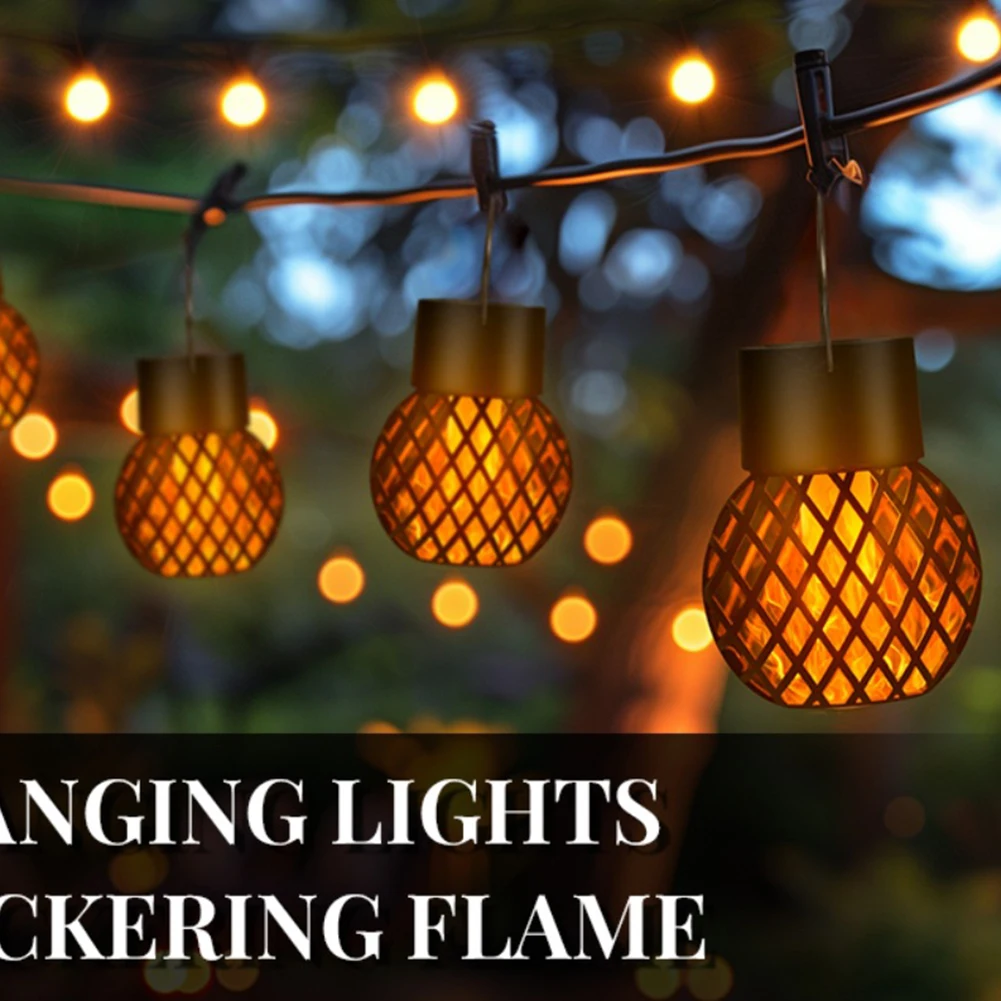 4 PCS Solar Lanterns Outdoor Waterproof Solar Hanging Light with Flickering Flame with Hook for Garden Patio Yard Decoration