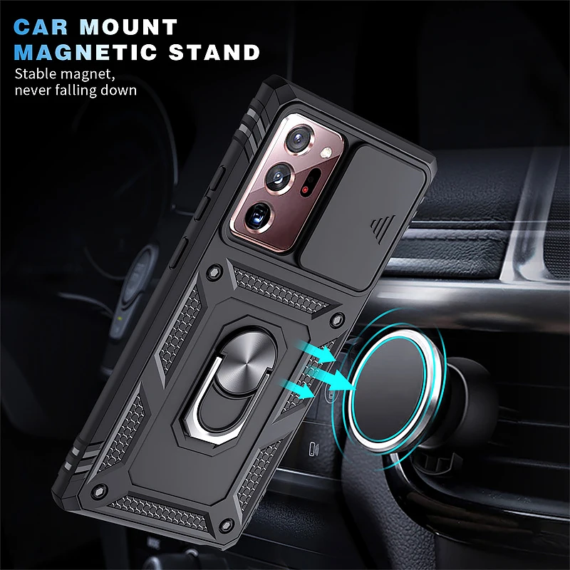 Ultimate Protective Slide Lens Case with Metal Ring Stand - Durable PC+TPU Back Cover