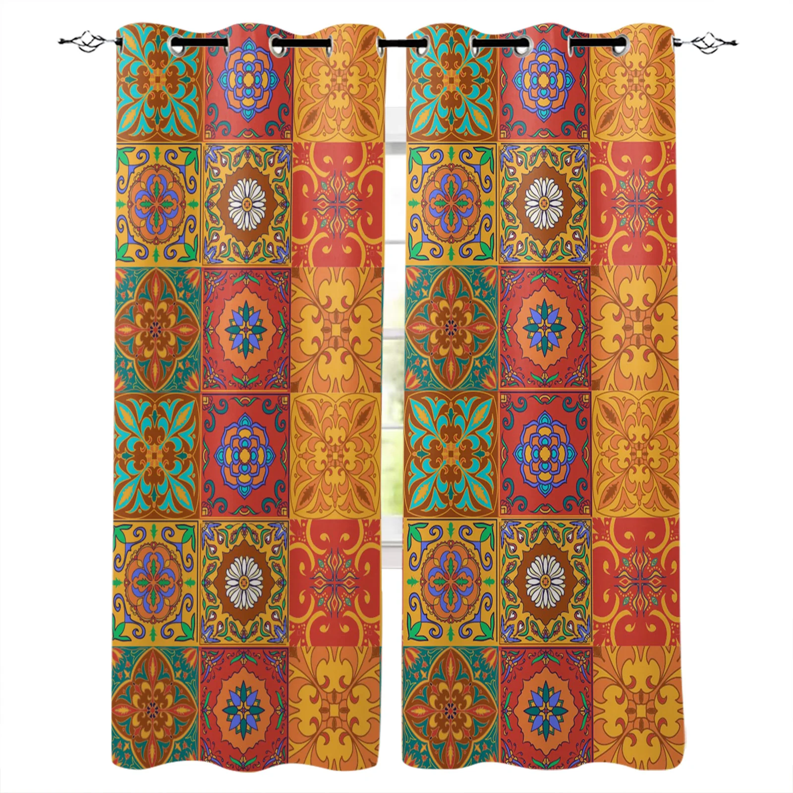 

Retro Tile Pattern Image Blackout Curtains Window Curtains For Bedroom Living Room Decor Window Treatments