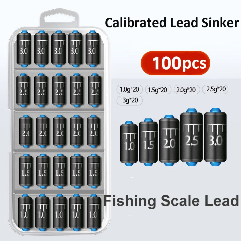 100 plombs de pêche plats avec échelle précise 1.0g à 3.0g pour lancer longue distance pêche extérieure