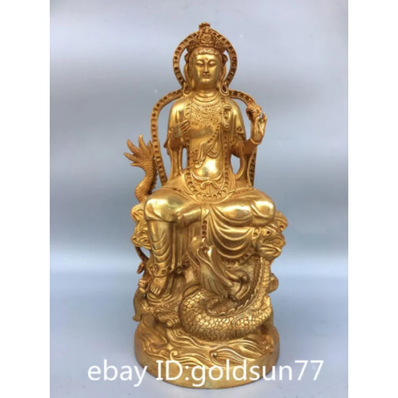 

11.4“Old China Ancient Dynasty bronze gilt Guanyin Bodhisattva Buddha statue