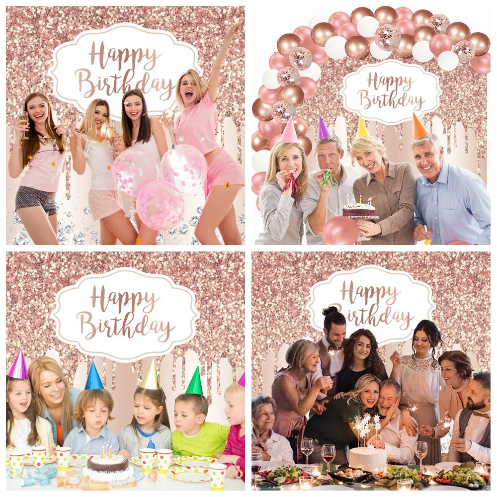 Photo backdrop Photo wallpaper Party decoration covers Vinyl Backdrop Blue Gold Balloon Happy Birthday Party Diamond Dots Poster Baby Kid Banner Background For Photo Studio