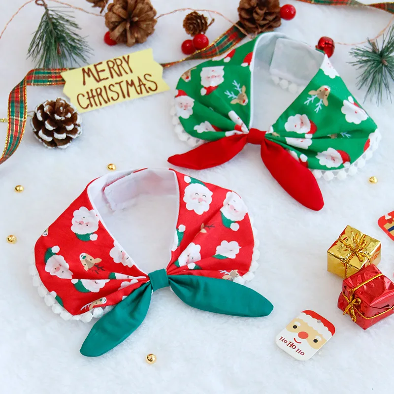 Pet Supplies Santa Claus Snowman Lace Bib Easy To Wear with Sticky Buckle Cartoon Pet Saliva Towel Bow Tie