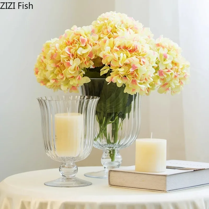 Transparent Tall Cup Glass Vase Artificial Flowers Decorative Flower Arrangement Desk Decoration Hydroponics Floral Vases 2