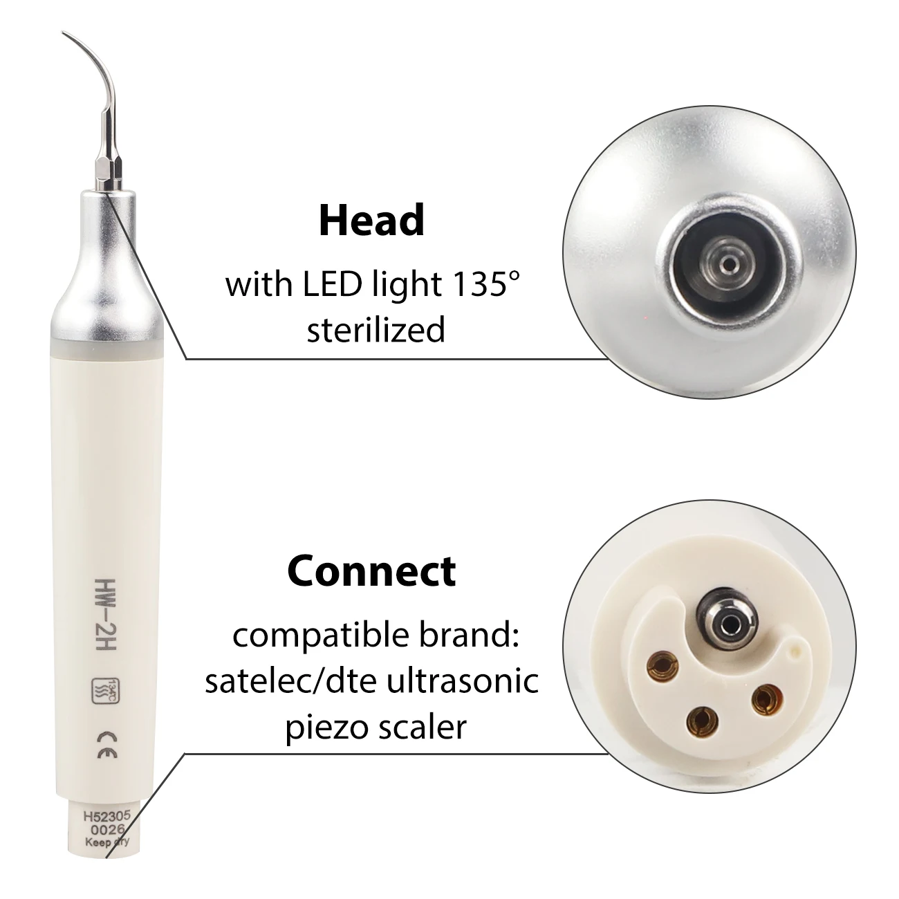 Pieza De Mano Ultrasónica Dental Piezoeléctrica Con LED - Compatible Con EMS, Pájaro Carpintero, DTE, Satelec