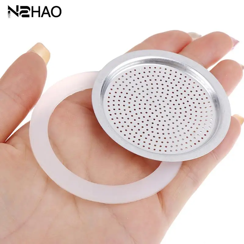 1PCS Silicone Gaskets And Aluminum Filter Moka Coffee Bottle Sealing