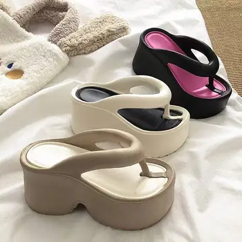 Women's Clip Toe Wedge Flip Flops 2026 Summer Chunky Platform Beach Sandals Woman Thick Sole High Heeled Eva Slippers Slides 1