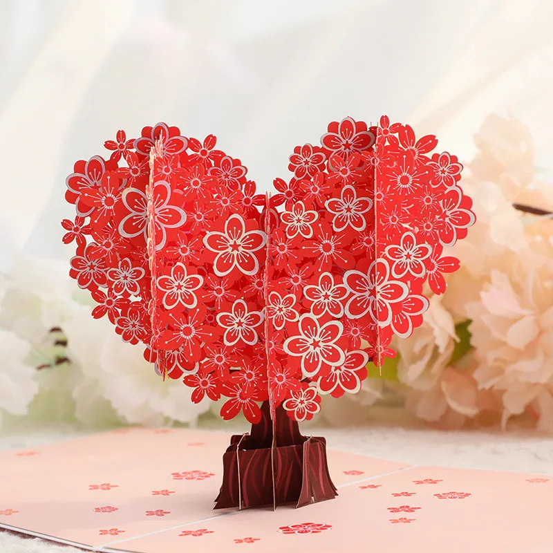 Valentine's Day creative 3D greeting card love cherry blossom tree card couple confession surprise gift for boyfriend girlfriend