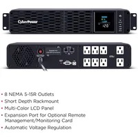CP1500PFCRM2U PFC Sinewave UPS System, 1500VA/1000W, 8 Outlets, AVR, Short Depth 2U Rackmount 1