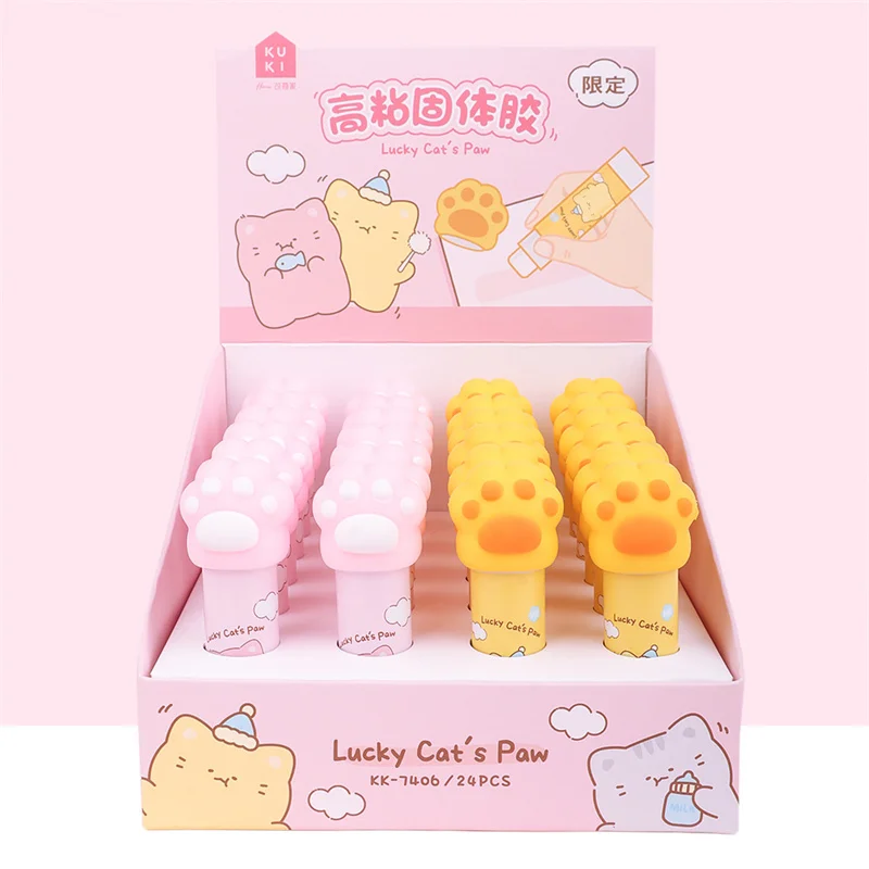 pistolets-a-colle-kawaii-en-forme-de-patte-de-chat-24-pieces-lot-batons-solides-outils-de-bricolage-pour-etudiant-fournitures-scolaires-et-de-bureau