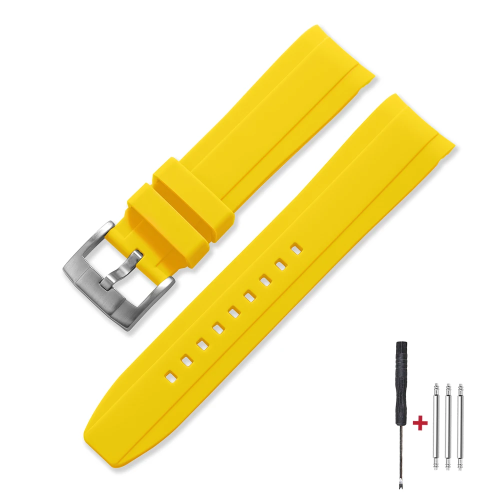 Curved End Silicone Sports Watch Band - Soft, Waterproof Rubber Wristband