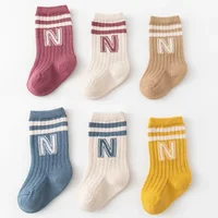 Korean Kids Knit Soft Fashion Letter Socks Baby Middle Tube Stockings Long Socks for Infant Toddler Boys Girls Casual Socks 1