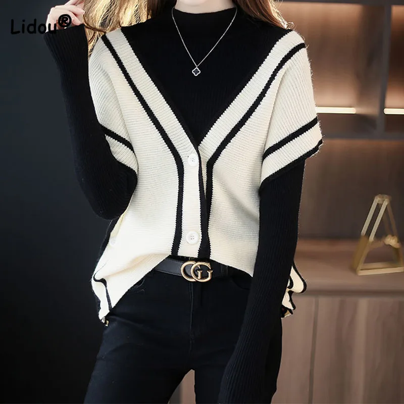 

Fashion Commute Solid Cardigan Sweaters for Female Autumn Winter Fashion Sleeveless Knitted Vest Two Piece Set Women's Clothing