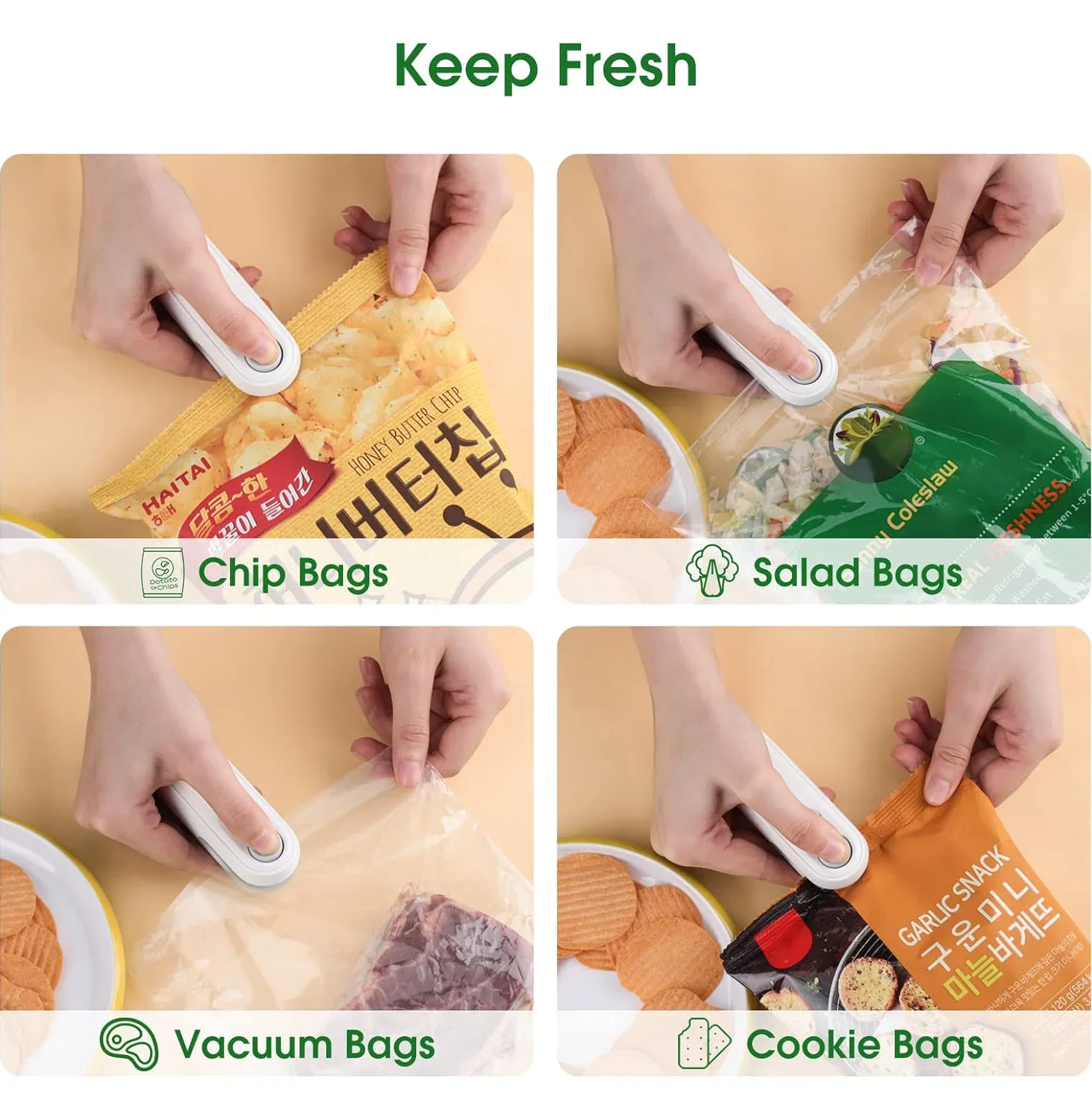 Portable Mini 2 in 1 Heat Sealer For Snacks Home use rechargeable Vacuum Snacks plastic bag sealer bag sealer