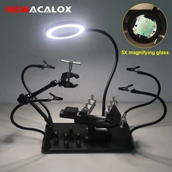 NEWACALOX Magnetic Base Universal PCB Board Holder Heavy Duty Welding Workbench with 5X LED Magnifying Lamp for Soldering