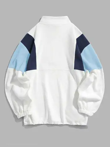 ZAFUL-남성용 후드티, 푹신한 폴라 플리스 스웨터, 뉴욕 자수 터틀넥 후드, 풀오버, 컬러 블록, 지퍼 스웨트 3