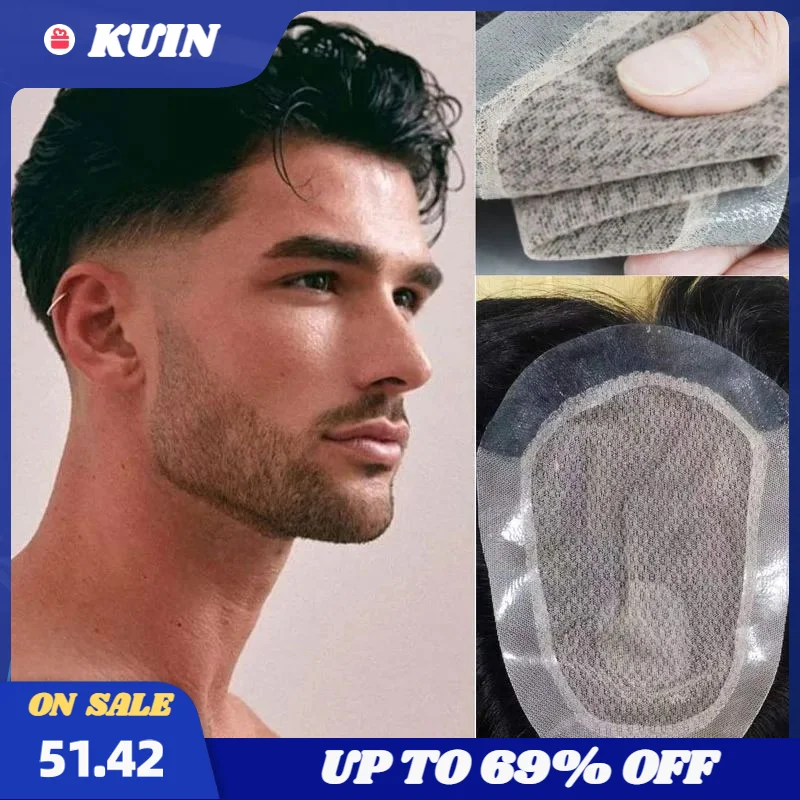 

Kuin Toupee Men Silk Base With Injected Pu Around 100% Human Hair Male Hair Prosthesis Breathable Handmade Hair System Men Wig