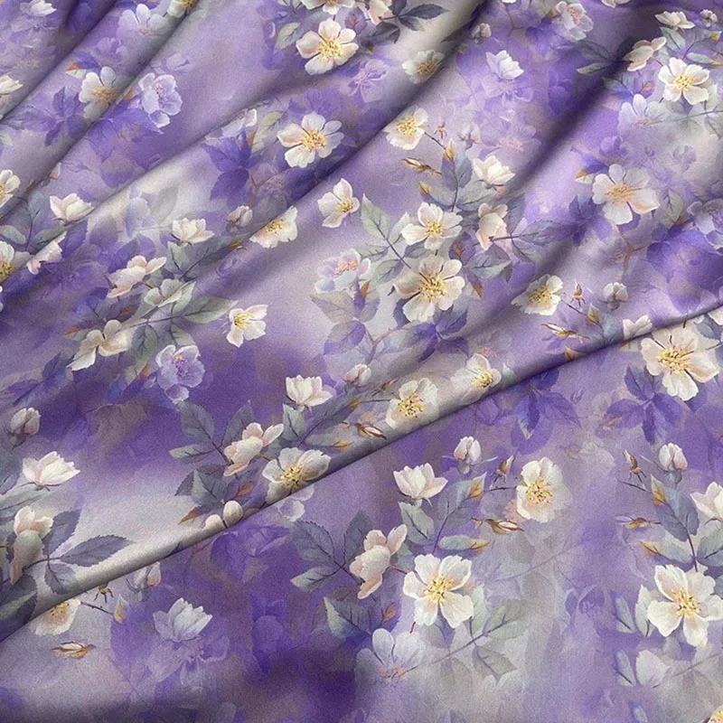 Silk Stretch Satin Fabric by the Yard, Skin Friendly, Soft Digital Printed Mulberry Silk Fabric, DIY Sewing, Summer, New, 19Momm