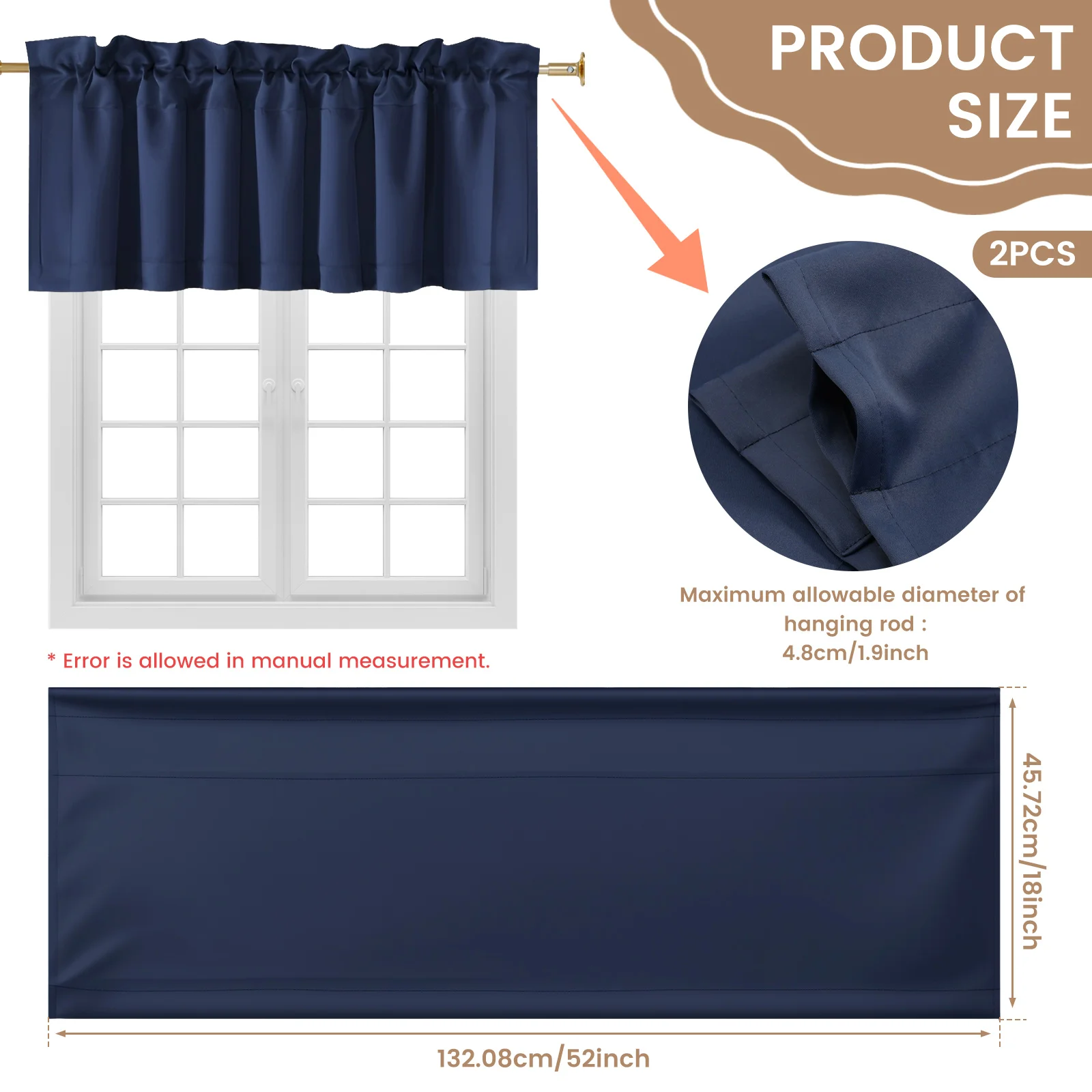 2/4pcs Valances Curtains For Windows, Rod Pocket Small Blackout Valances Curtain for Kitchen Bedroom Bathroom Window Toppers