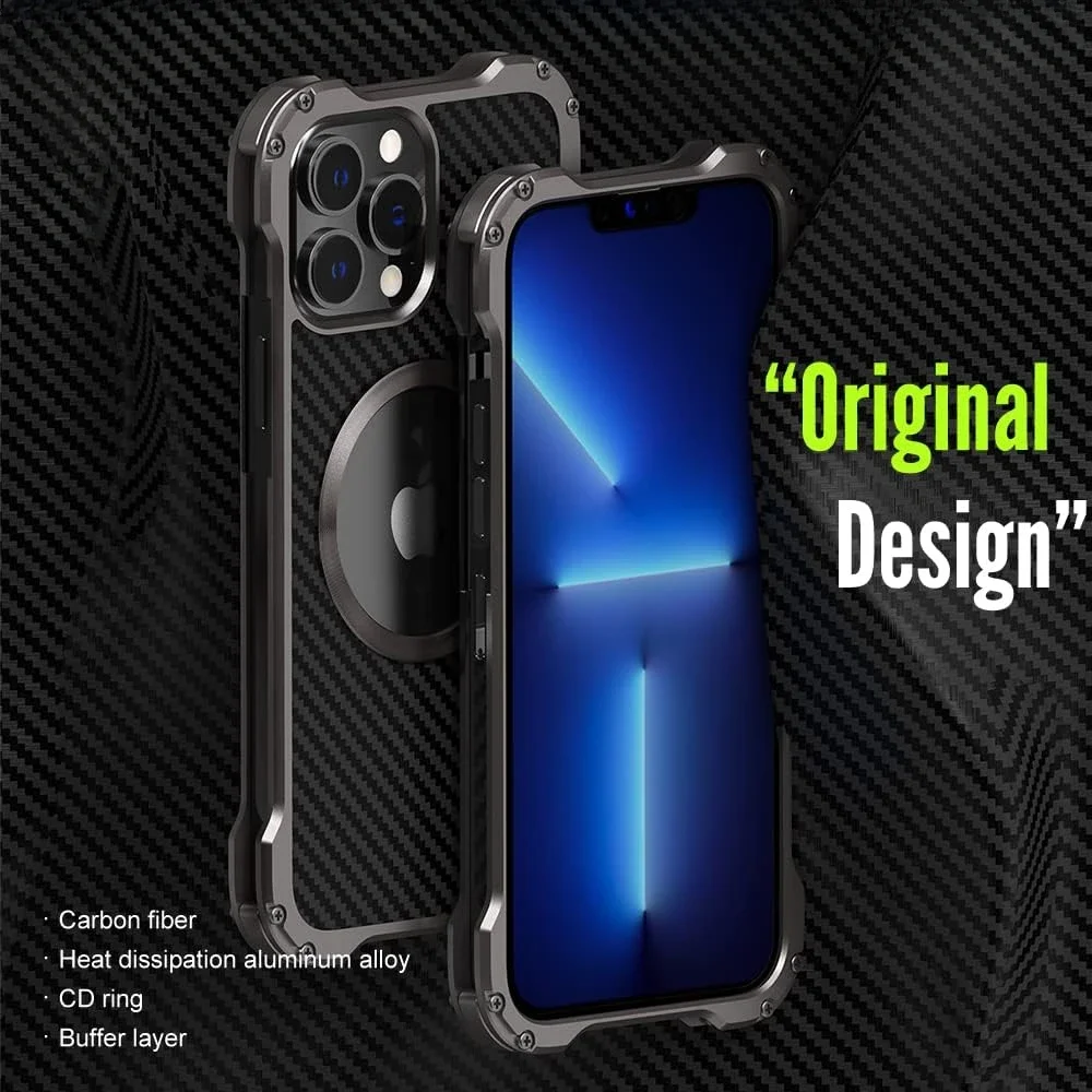 For iPhone 15 14 Plus 13 12 Pro Max Full Body Premium Aluminum Metal Case Sturdy Shockproof Protective Cover Camera Protector