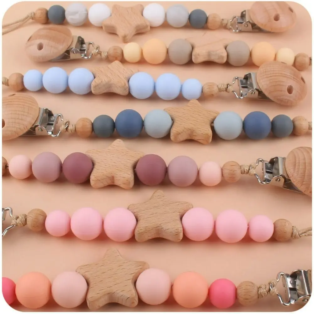 Soother Holder Nipple Holder Clips Wood Children Pacifier Holder Clips Baby Teether Toys Straps Baby Pacifier Chain Dummy Clips