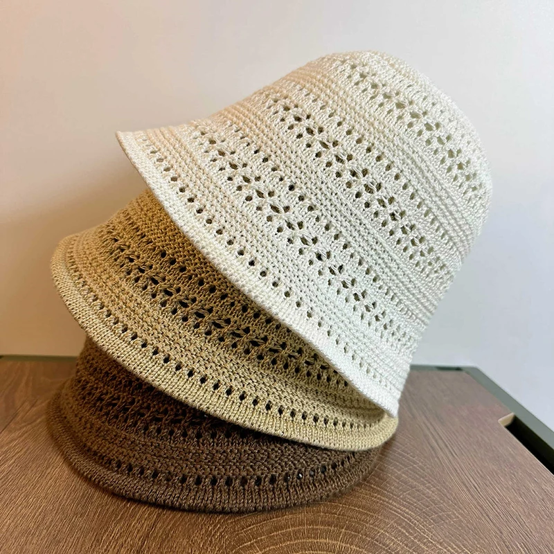 Frische und trendige gestrickte Topfmütze für Damen; Sommer-Freizeitmütze mit hohlem Sonnenschutz – Detail 9