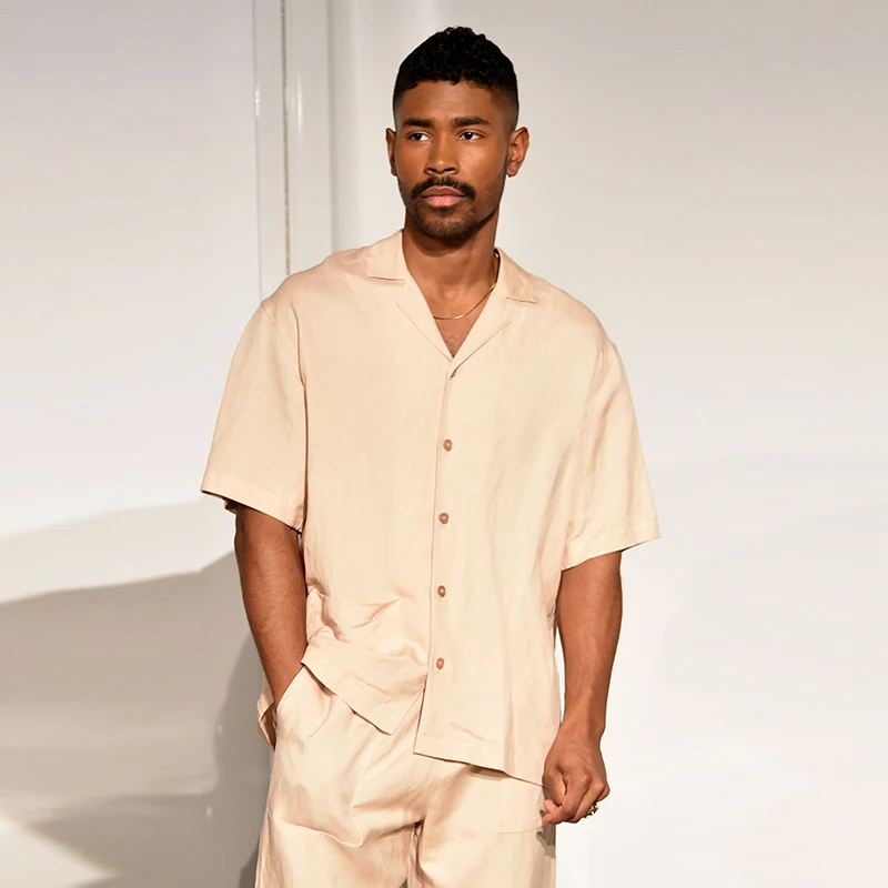 

Men's Casual Shirt Set Relaxed Summer No Iron Cuban Collar Pajama Shirt Surface Light Short Sleeve Shirt