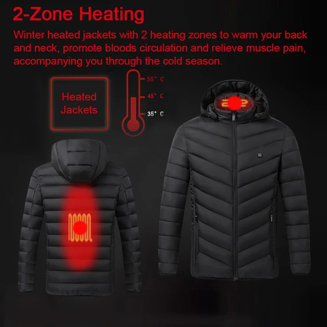 Manteau chauffant électrique pour homme et femme, 2 zones de