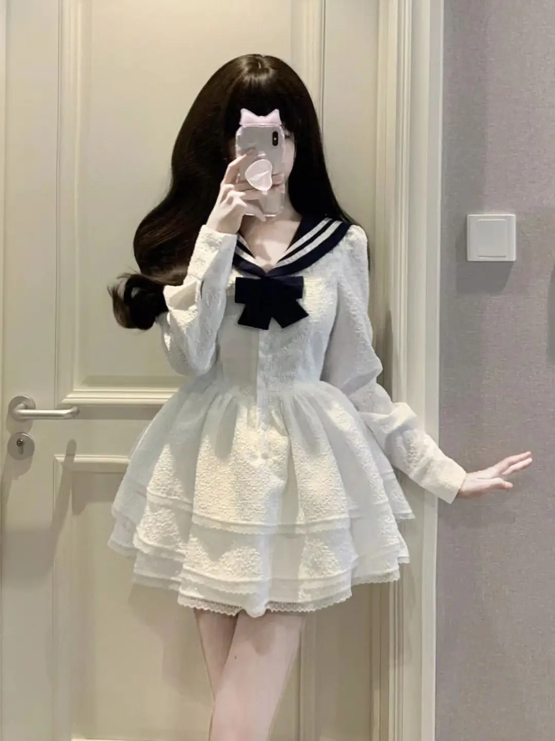 

Женское приталенное платье с бантом, белое мини-платье контрастных цветов с воротником в стиле колледжа в японском стиле, Y2k