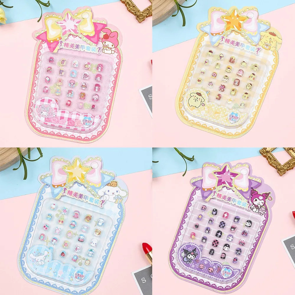 

Kawaii Cute Sanrio Hello Kitty Kuromi Children Cartoon Fake Nails Handwork Press-on Nails Schoolgirl Accessory Festivals Gift